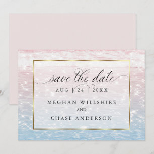 Sparkling Waters Pink Beach Wedding  Invitation