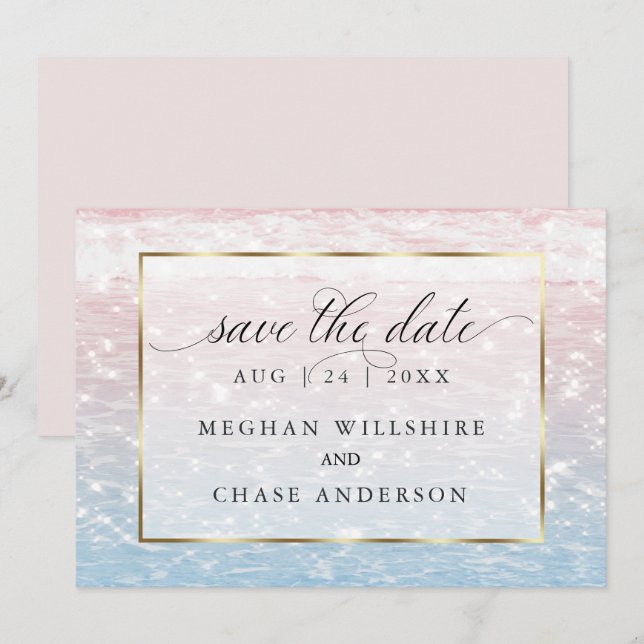 Sparkling Waters Pink Beach Wedding  Invitation (Front/Back)