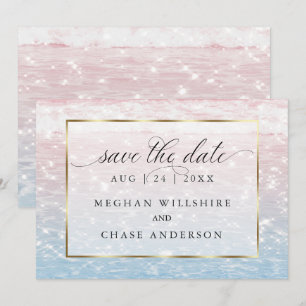 Sparkling Waters Pink Beach Wedding  Invitation