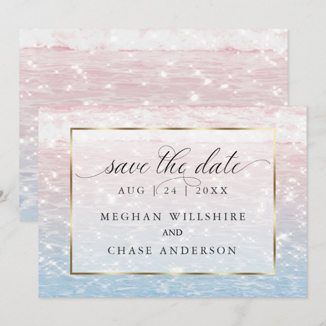 Sparkling Waters Pink Beach Wedding  Invitation (Front/Back)