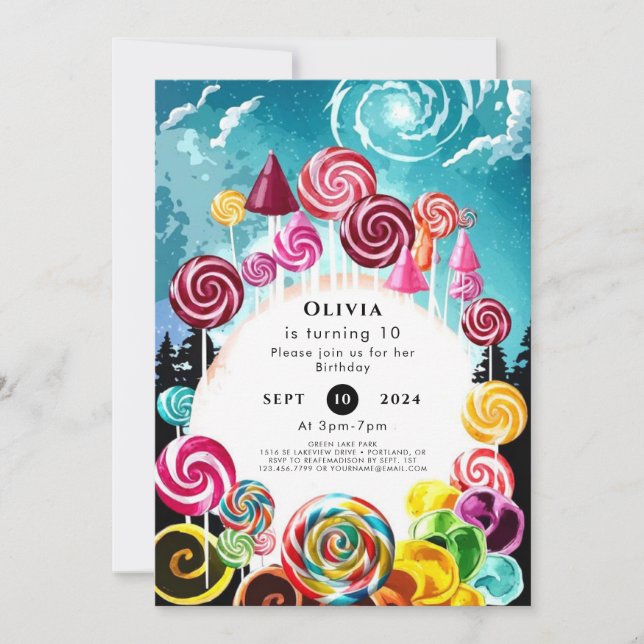Sparkling Whimsical Candyland Birthday Invitation (Front)