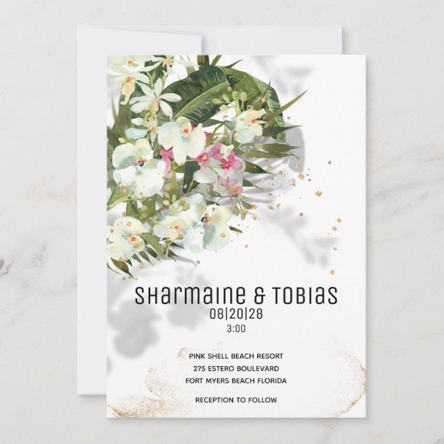 Sparkling White Orchid Wedding Invitation (Front)