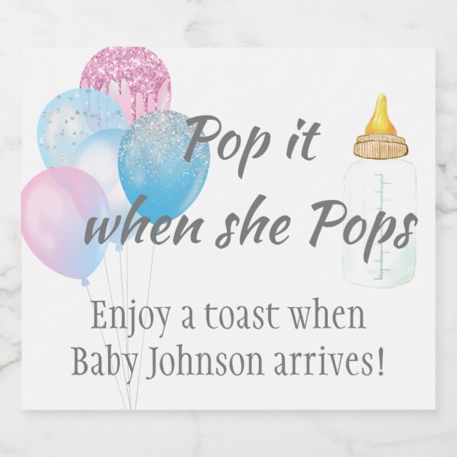 Sparkling Wine Baby Shower Toast Personalised Ball Sparkling Wine Label (Single Label)