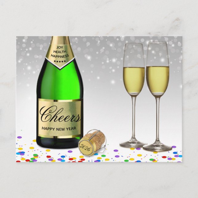 Sparkling Wine Bottle Happy New Year 2025  Holiday Postcard (Front)