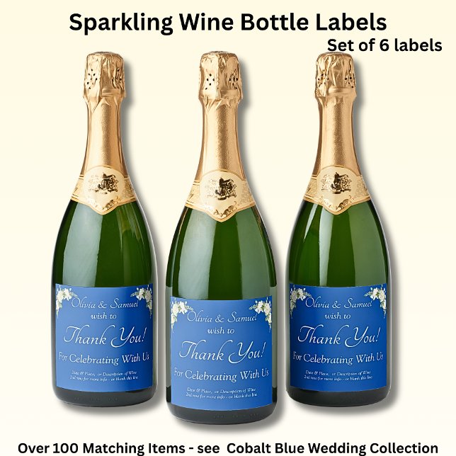 Sparkling Wine Bottle Labels, Cobalt Blue & White  Sparkling Wine Label (Creator Uploaded)