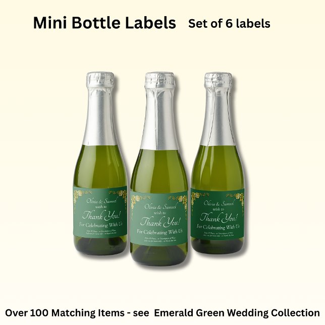 Sparkling Wine Bottle Labels, Emerald Green & Gold Sparkling Wine Label (Creator Uploaded)