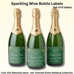 Sparkling Wine Bottle Labels, Emerald Green & Gold Sparkling Wine Label