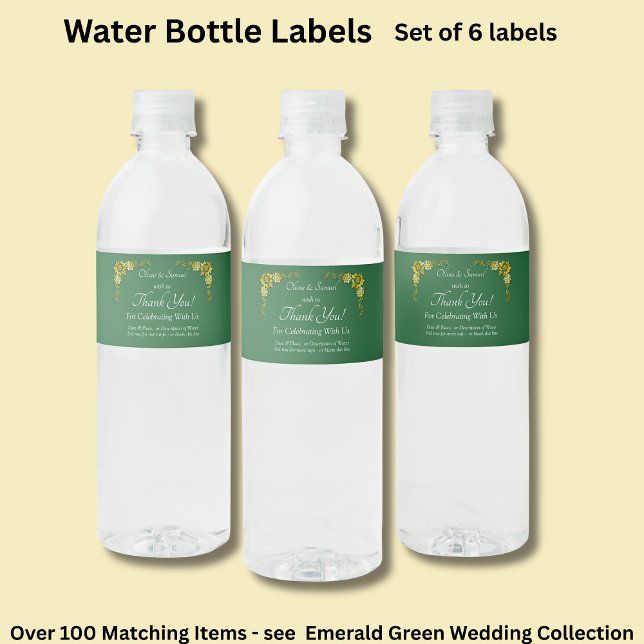 Sparkling Wine Bottle Labels, Emerald Green & Gold Water Bottle Label (Creator Uploaded)