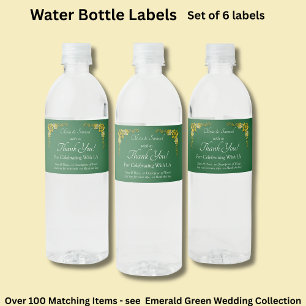 Sparkling Wine Bottle Labels, Emerald Green & Gold Water Bottle Label