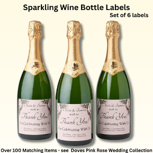Sparkling Wine Bottle Labels, Pink Roses & Doves  Label