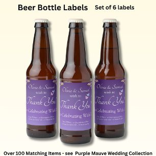 Sparkling Wine Bottle Labels, Purple Mauve Flowers Beer Bottle Label