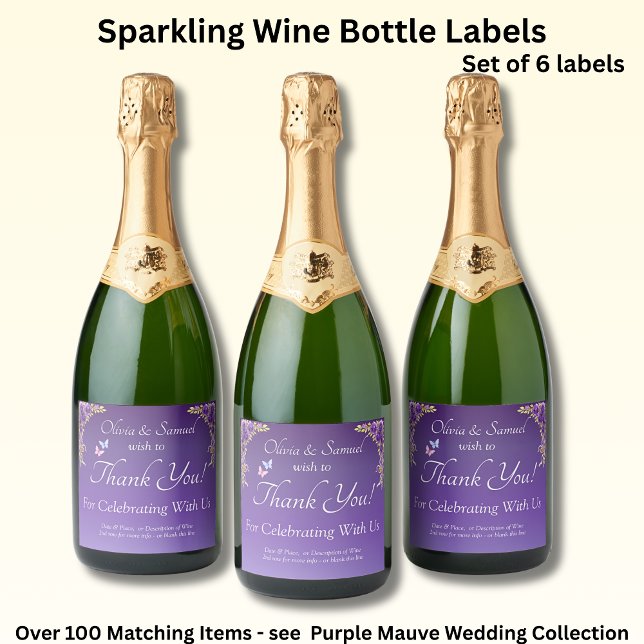 Sparkling Wine Bottle Labels, Purple Mauve Flowers Sparkling Wine Label (Creator Uploaded)
