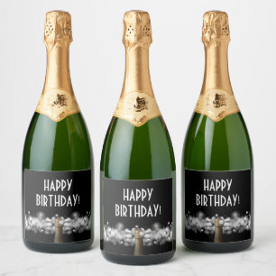 Sparkling Wine Bubbles on Black Personalised Label
