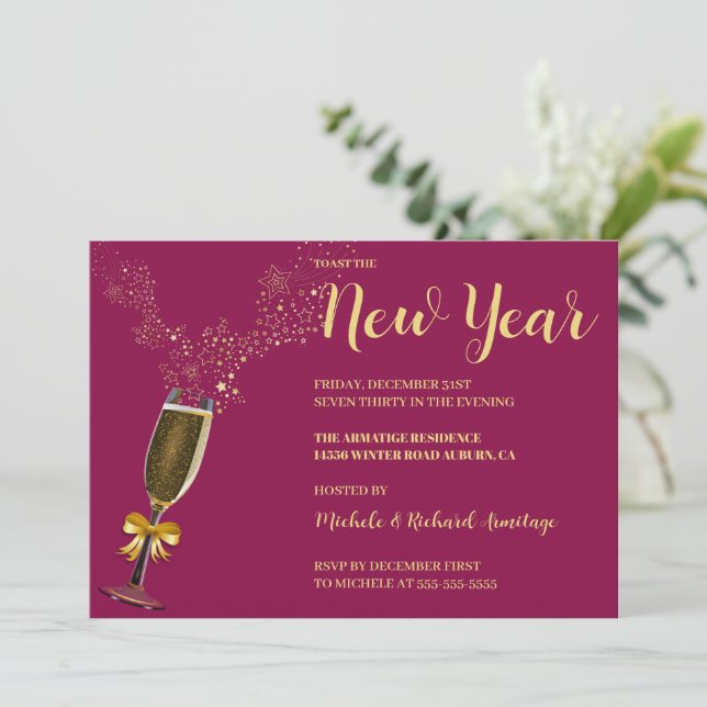 Sparkling Wine New Years Invitation (Standing Front)
