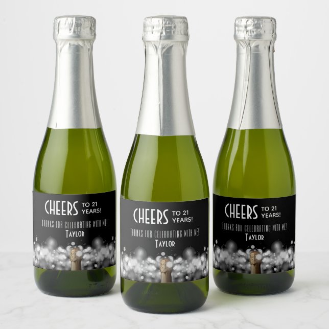 Sparkling Wine on Black Party Favour Mini Label (Bottles)