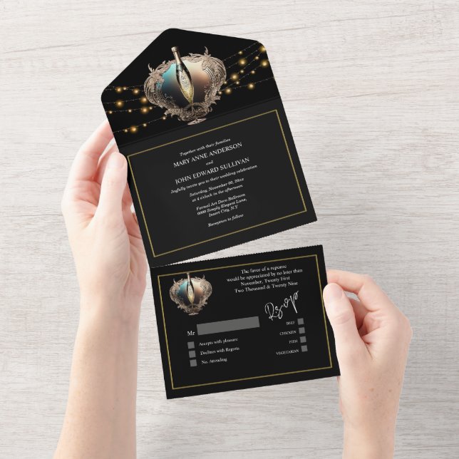 Sparkling wine string lights renewal vows all in one invitation (Tearaway)