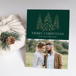 Sparkling Winter Pine Green Merry Christmas Photo Holiday Card