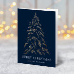 Sparkling Winter Pine Merry Christmas Non-Photo Holiday Card<br><div class="desc">Modern & elegant holiday greeting card featuring a snowy faux gold foil pine tree with a navy background (or colour of your choice). "Merry Christmas" is displayed on the front in a white, modern serif font with your name or custom text below. The inside of the non-photo holiday card features...</div>
