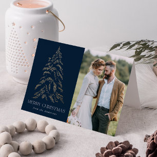 Sparkling Winter Pine Navy Merry Christmas 2 Photo Holiday Card