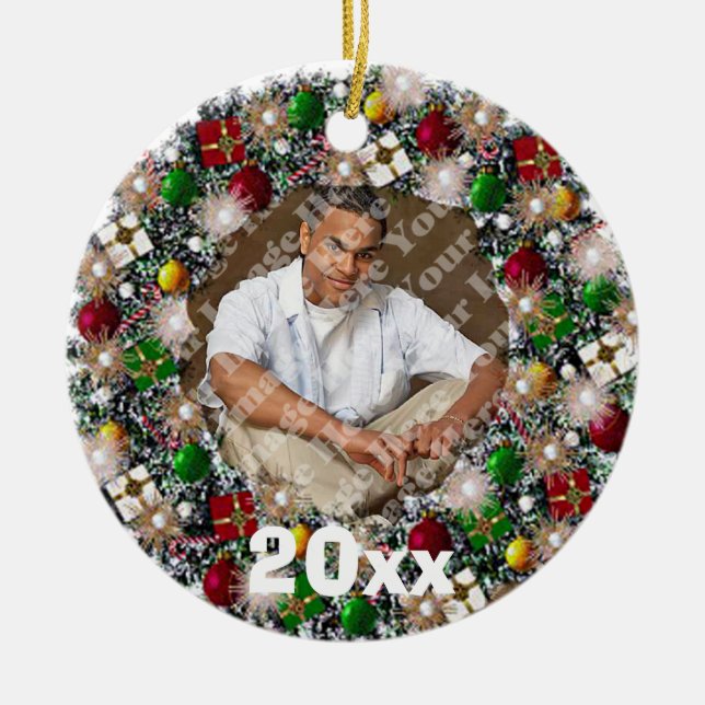 Sparkling Wreath Photo Frame Keepsake Ornament (Front)