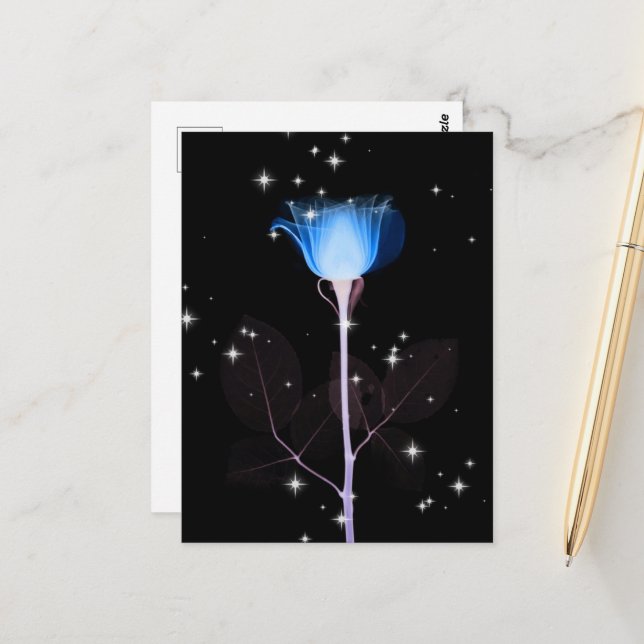 Sparkling X-Ray Flower - Blue Postcard (Front/Back In Situ)