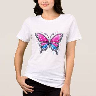 Sparkling Y2K Metallic Butterfly - Pink & Blue Tri-Blend Shirt