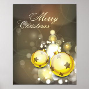 Sparkling Yellow Ornament Merry Christmas Poster