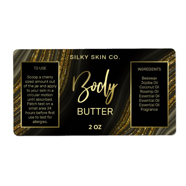Sparkly Agate Black Gold Body Butter Labels (Front)
