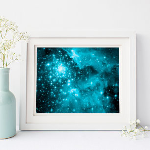 Sparkly Aqua and Teal Celestial Stars Poster