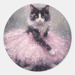Sparkly Ballerina Cat in Pink Tutu Classic Round Sticker