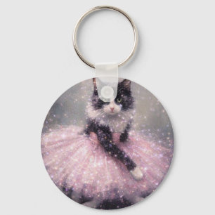 Sparkly Ballerina Cat in Pink Tutu Key Ring