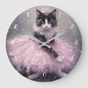 Sparkly Ballerina Cat in Pink Tutu Large Clock