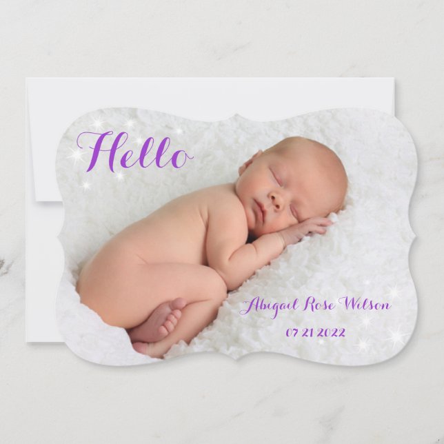 Sparkly Birth Announcement in purple (Front)