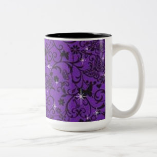 Sparkly Black and Purple Butterfly Floral Mug