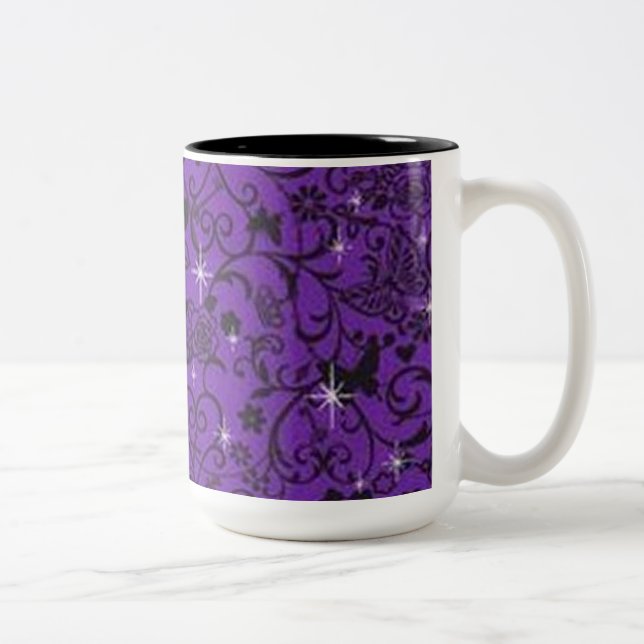 Sparkly Black and Purple Butterfly Floral Mug (Right)