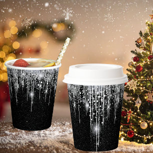 Sparkly Black and Silver Christmas New year Party  Paper Cups