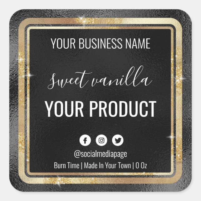 Sparkly Black Foil Soy Melt Or Candle Labels (Front)