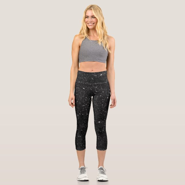 Sparkly black Glitter Shiny Capri Leggings (Front)