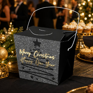 Sparkly Black Gold Merry Christmas Happy New Year Favour Box