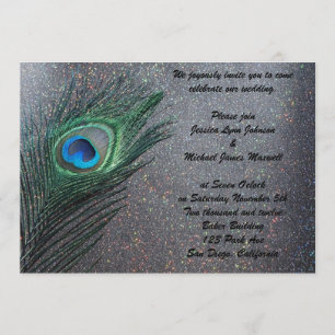 Sparkly Black Peacock Wedding Invitation
