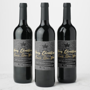 Sparkly Black Wine Label Set