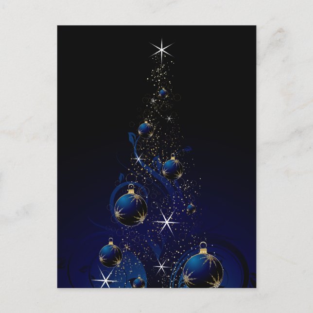 Sparkly Blue Christmas Tree Holiday Postcard (Front)