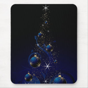 Sparkly Blue Christmas Tree Mouse Mat