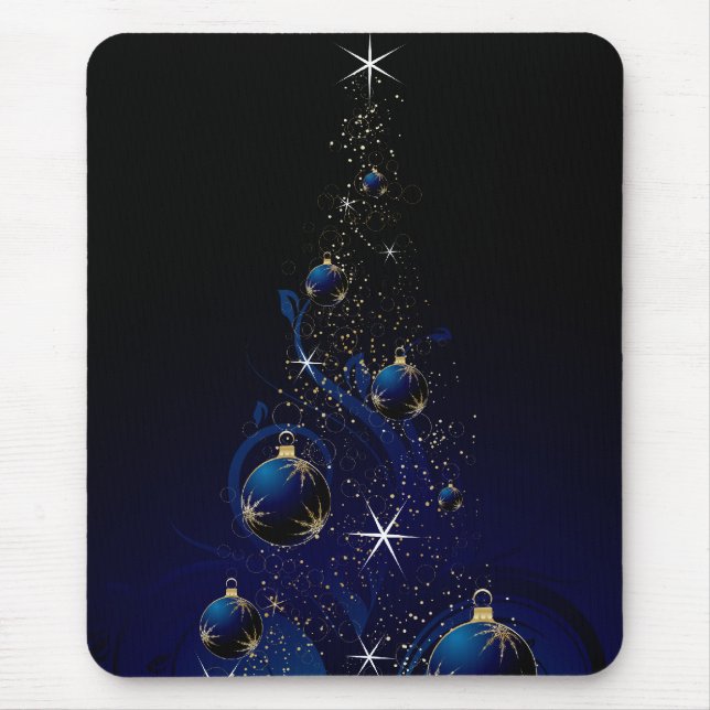 Sparkly Blue Christmas Tree Mouse Mat (Front)