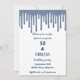 Sparkly Blue Dripping Wax Fiftieth Birthday Invitation