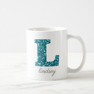 Sparkly Blue Letter L name Mug