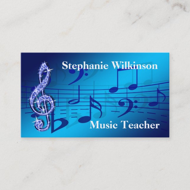 Sparkly Blue Music Note Business Card (Front)