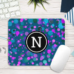 Sparkly blue purple confetti dots on teal monogram mouse mat<br><div class="desc">Sparkly turquoise blue, purple, pink, and green confetti dots on a dark teal background adorn this chic, modern monogramed mousepad. Makes a fun and stylish statement every time you use it. A great gift for a friend, as well as yourself! Just type in the initial of your choice and you...</div>