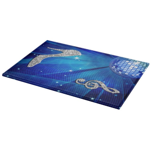 Sparkly Blue/silver Music Note & Stiletto Heel Cutting Board (Corner)