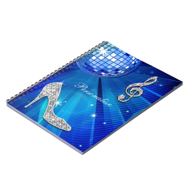 Sparkly Blue/silver Music Note & Stiletto Heel Notebook (Left Side)
